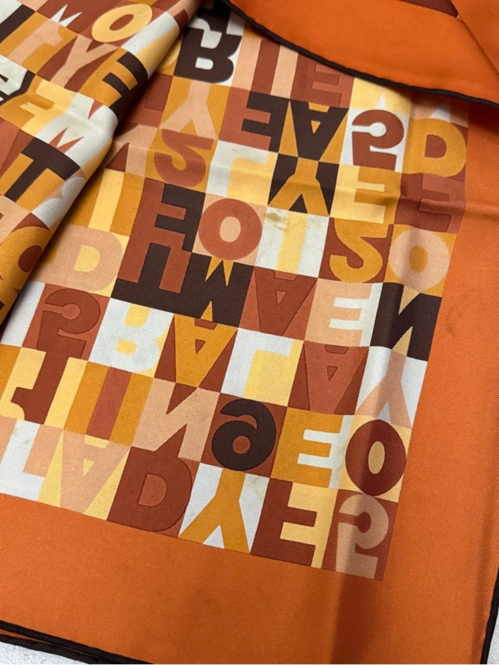 Fendi Multicolor Graphic Silk Scarf in Orange, Brown & Cream - Picture 9 of 12